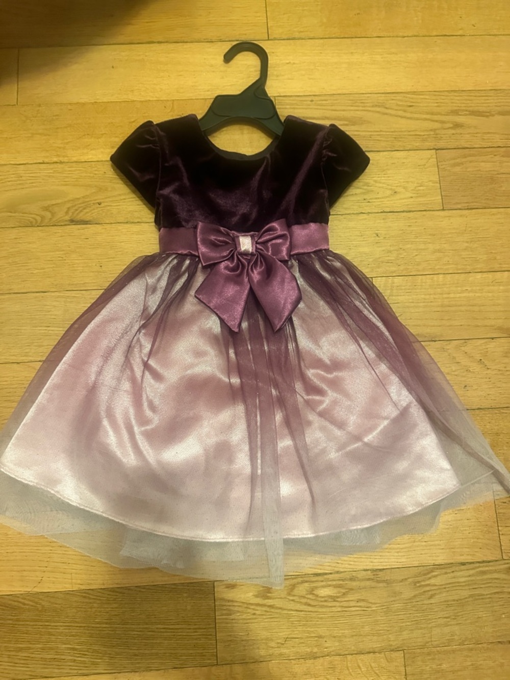 Jona Michelle Purple Velvet & Satin Bow Tulle Dress